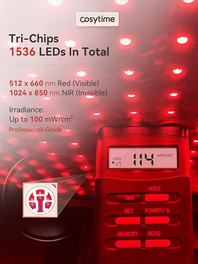 35" x 17" Red Light Therapy for Body - 660nm Red & 850nm Near Infrared NIR, Tri-Chip 1536 LEDs Therapy Mat, 100 mW/cm² High Irradiance