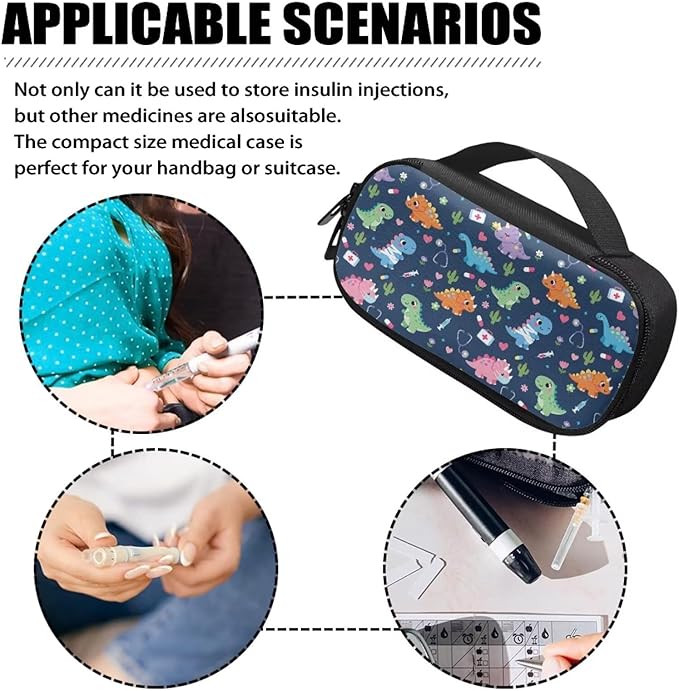 Rnyleeg Cute Dinosaur Diabetic Bags for Supplies Small Size Insulin Cooler Travel Case Reusable Insulin Bag for Diabetes Lightweight Madicine Storage Pouch Easy to Carry