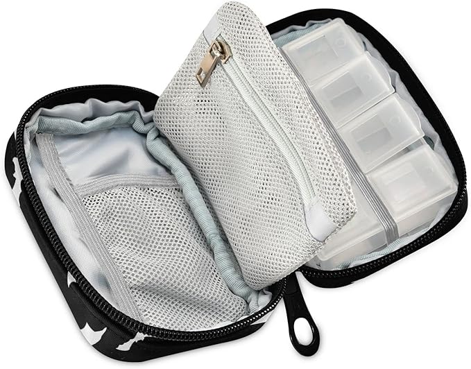 Pill Box Halloween Bats 7 Day Pill Case Travel Pill Organizer Bag with Zipper Portable Weekly Vitamin Medicine Supplement Holder Pouch Bag