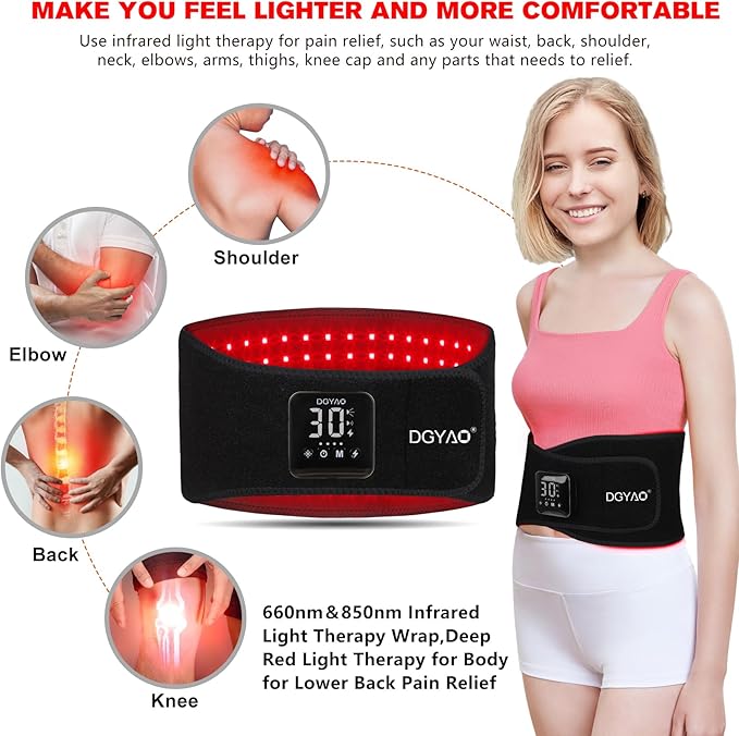 DGXINJUN Cordless Red Light Therapy for Waist Back Pain Relief Near Infrared Light Therapy Device for Body Led Portable Wearable Belt Wrap Rechargeable with 4000mAh Battery