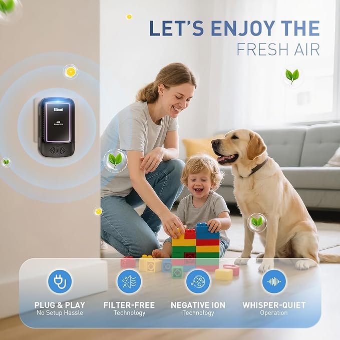 Air Ionizers for Home (3 Pack), Air Purifier Plug In, Portable Negative Ion Generator, Cat Litter Deodorizer, Ozone Free Quiet Air Freshener for Pet Odor, Bedroom & Office