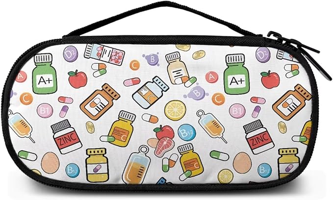 Rnyleeg White Insulin Cooler Travel Case Cute Madicine Pattern Insulin Bag with Handle Portable Diabetic Supplies Organizer Bag Small Madicine Kit for Car Home Travel
