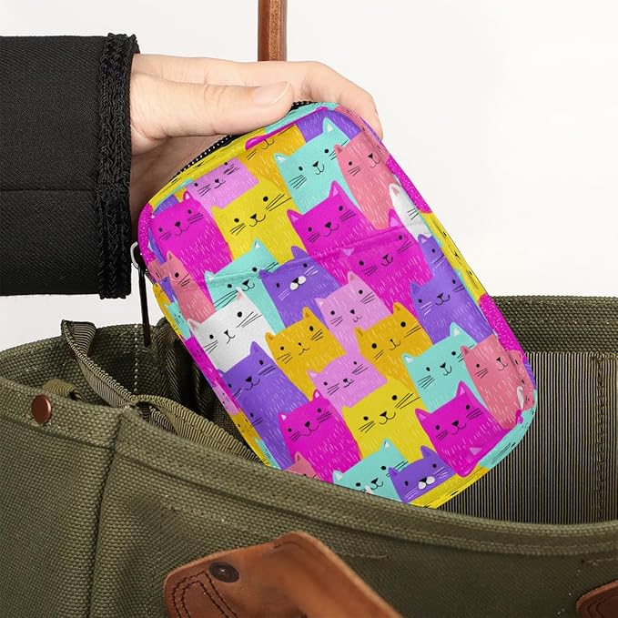 Weekly Travel Pill Organizer Case for Purse with Removable 7 Day Box Portable Compact Size Pill Box Fashionable Pill Container for Medicine Vitamin Supplement Colorful Cute Cat