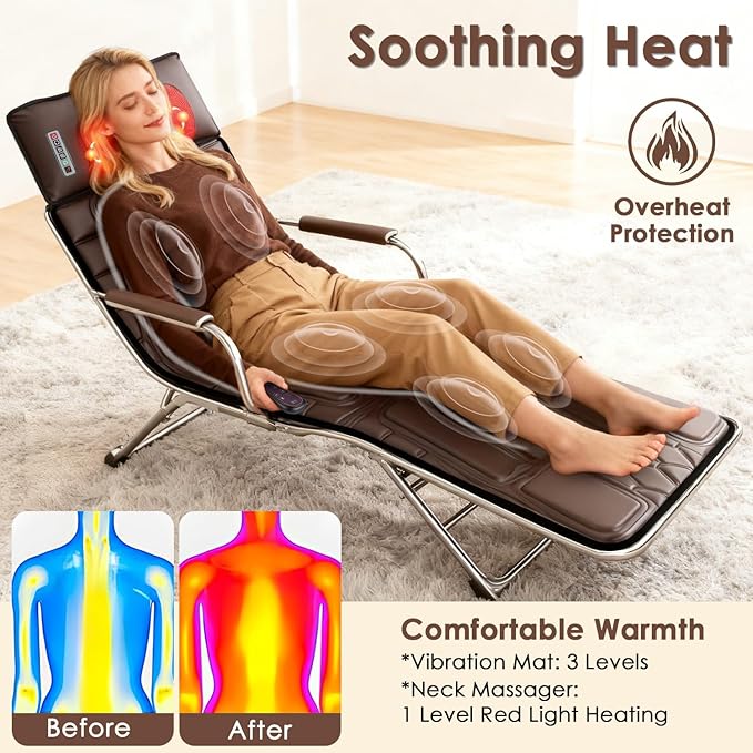 Full Body Electric Massage Mat with Heat, Vibration Back Massage Pad Cushion with Inflatable Head Pillow and Lumbar Pillow, 10 Vibration Motors 3 Timers (72x21 with Neck Massager(PU))