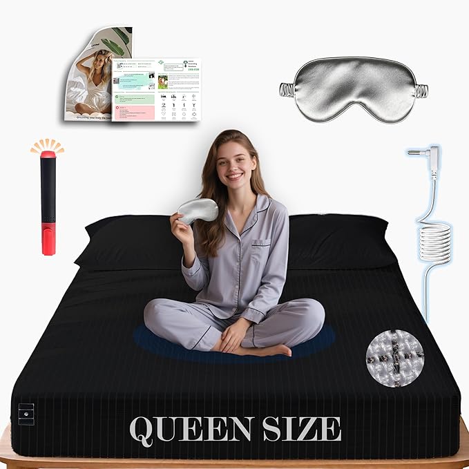 Ali King Grounding Sheets - Queen Size, Soft Cotton with Silver Fiber, 15'' Deep Pocket Earth Grounding Fitted Bed Sheets for Improved Sleep (Black, Queen 60''*80''*15'')