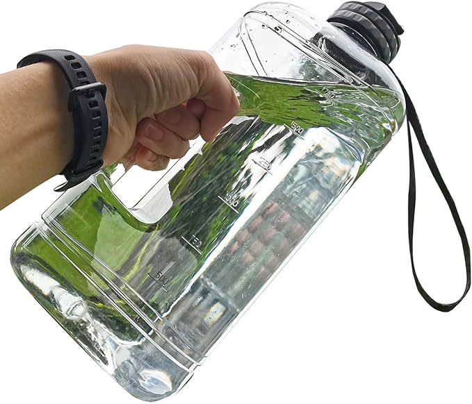 Half Gallon Water Bottle with Handle 2.2L/74OZ Large Plastic Water Bottles BPA Free Water Bottles with Strap Portable with Time Marker for Camping, Hiking and Home Activity
