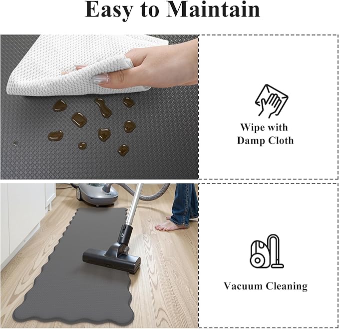 KIMODE Anti Fatigue Kitchen Mats for Kitchen Floor,Scalloped Kitchen Rugs Sets of 2 Non Slip,Cushioned Padded Memory Foam Kitchen Floor Mat Carpet for Office Laundry Sink,Grey