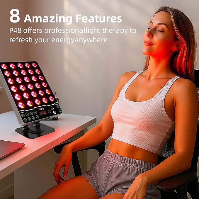 Red Light Therapy Panel for Face & Body – 660nm Red, 850nm Infrared, 590nm Yellow & 415nm Blue LED Light Therapy Device with Timer & Auto/Manual Modes Remote Control