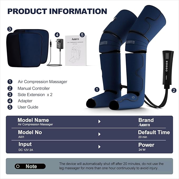 Air Compression Leg Massager with Heat for Foot, Calf, Knee & Thigh - Gifts for Christmas, Mother's Day, Father's Day - Leg Massage Boots for Women & Men - Relieves Muscle Tension and Pain