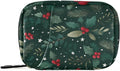 Holly Berries Pine Needles Stars Dark Green Travel Pill Organizer Case Box Container Weekly Portable Vitamin Medicine Holder Storage Bag with Zipper Removable