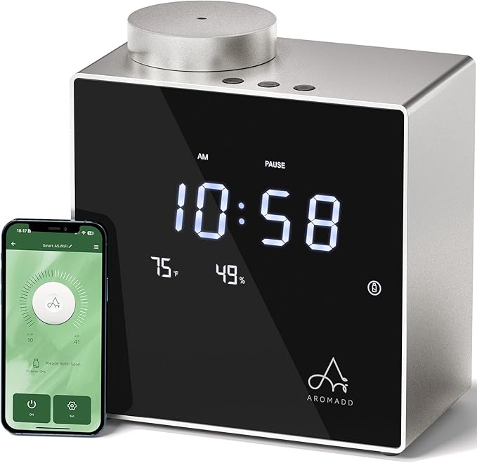 2026 Smart Waterless Diffuser, 2000 Sq.Ft Cold Air Scent Machine with Clock & Environmental Display | 7 Fragrance Levels, 9 Timer Settings, Hotel Collection Diffuser for Home & Large Rooms (Silver)