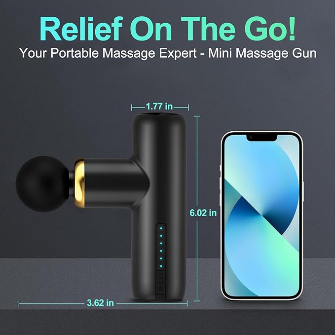 Mini Massage Gun Pocket-Sized Massage Gun Deep Tissue Quiet, Portable Percussion Muscle Travel Massager Gun,Back/Neck Massager for Pain Relief Deep Tissue (Black)
