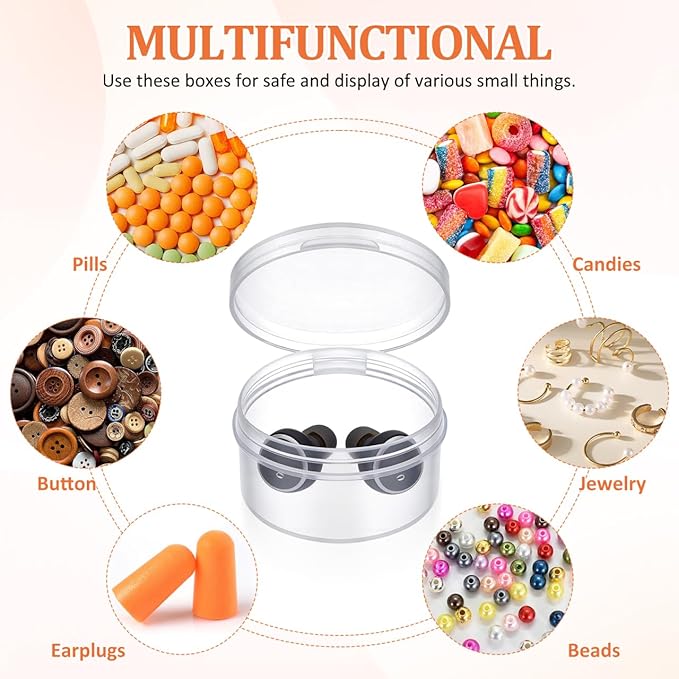 HEALLILY 10pcs Small Pill Case Clear Round Plastic Storage Containers Pill Box Earplug Storage Box with Lids