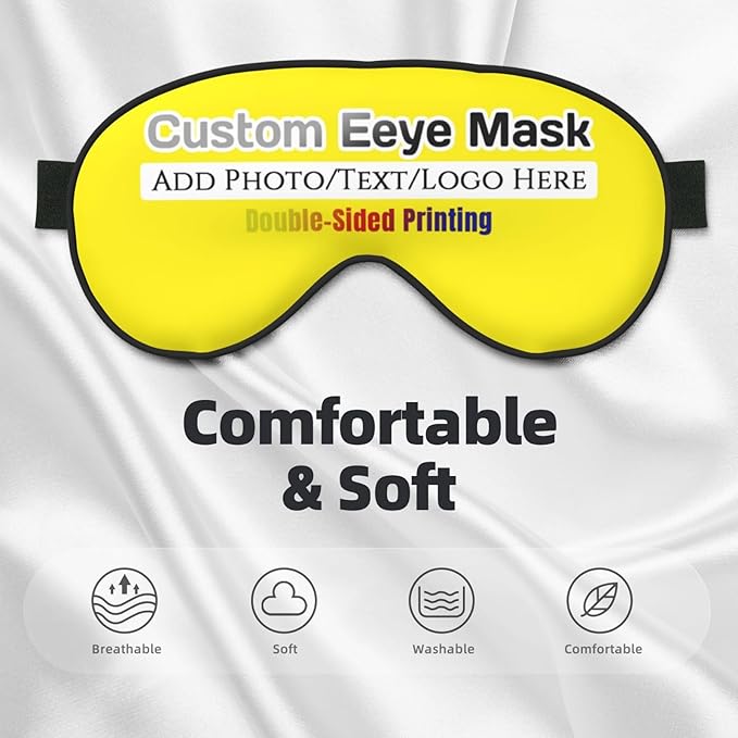 Custom Eye Mask,Add Your Image Text Personalized Sleep Shade Soft Blindfold Eyemask Blackout Eye Cover with Adjustable Strap for Sleep,Travel,Nap Yellow