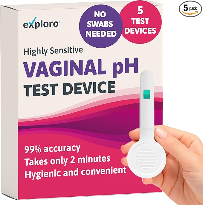 Exploro Vaginal Health pH Test Devices Feminine pH Test, Monitor Vaginal Intimate Health & Prevent Infection, Accurate Acidity & Alkalinity Balanced Vaginal Test, BV Test, Vaginal Yeast Test Pack of 5