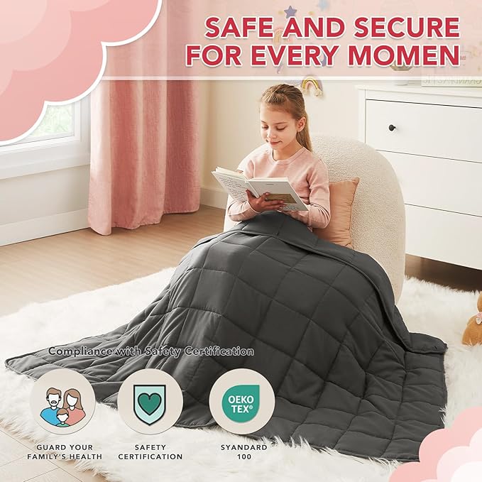 CuteKing Weighted Blanket (10lbs, 40"x 60", Grey) Heavy Blanket for 90-100lbs, Weighted Blanket for Cooling & Heating with Premium Glass Beads, Thick Blanket All-Season