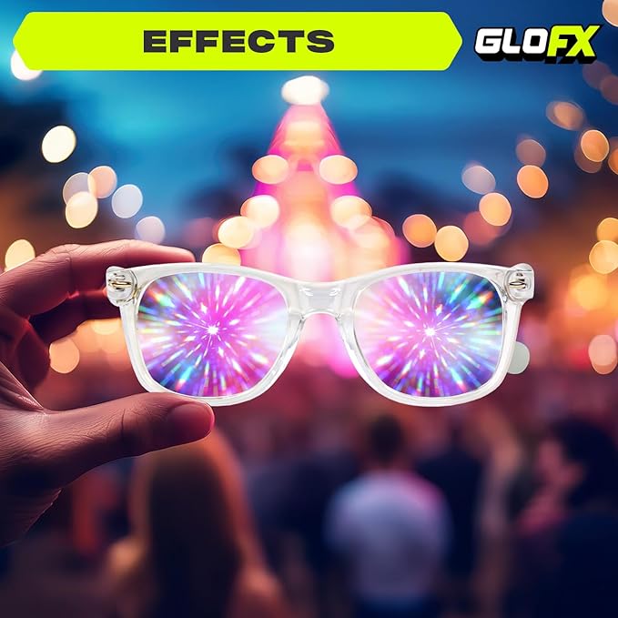 GloFX Clear Frame Extreme Line Diffraction Glasses – Laser Etched for Brilliant Rainbow Light Effects, Durable & Flexible, Ideal for Raves & Festivals