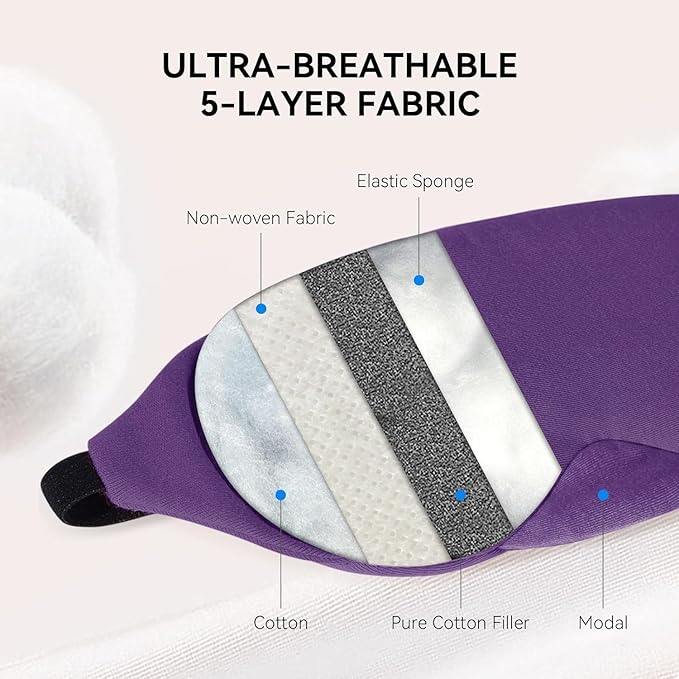 Mavogel Cotton Sleep Eye Mask - Breathable Light Blocking Sleep Mask, Soft Comfortable Night Eye Mask for Men Women, Eye Cover for Travel/Sleeping/Shift Work, Includes Travel Pouch (Purple)