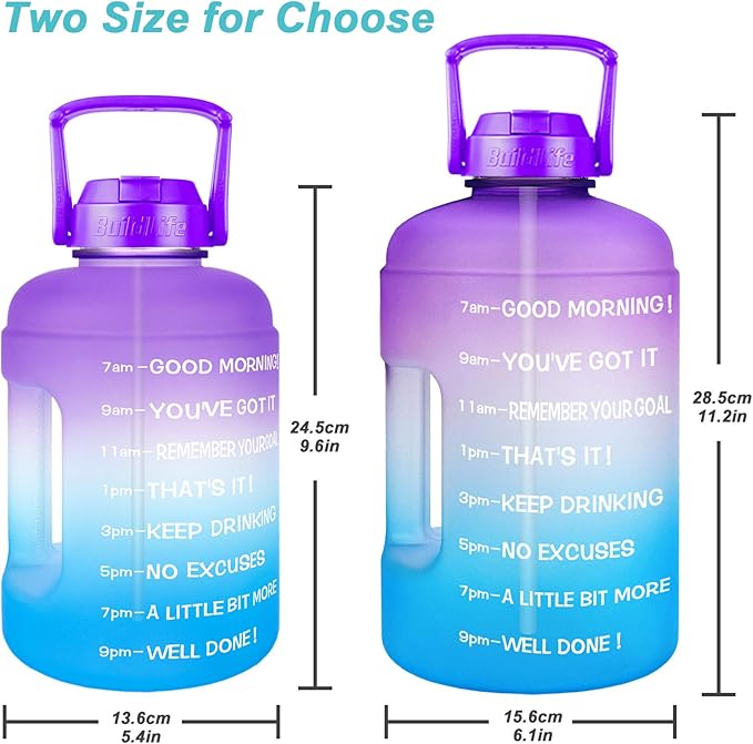 QuiFit 1 Gallon Water Bottle - with Straw & Motivational Time Marker Leak-Proof BPA Free Reusable Gym Sports Outdoor Large(128OZ/73OZ) Capacity Water Jug