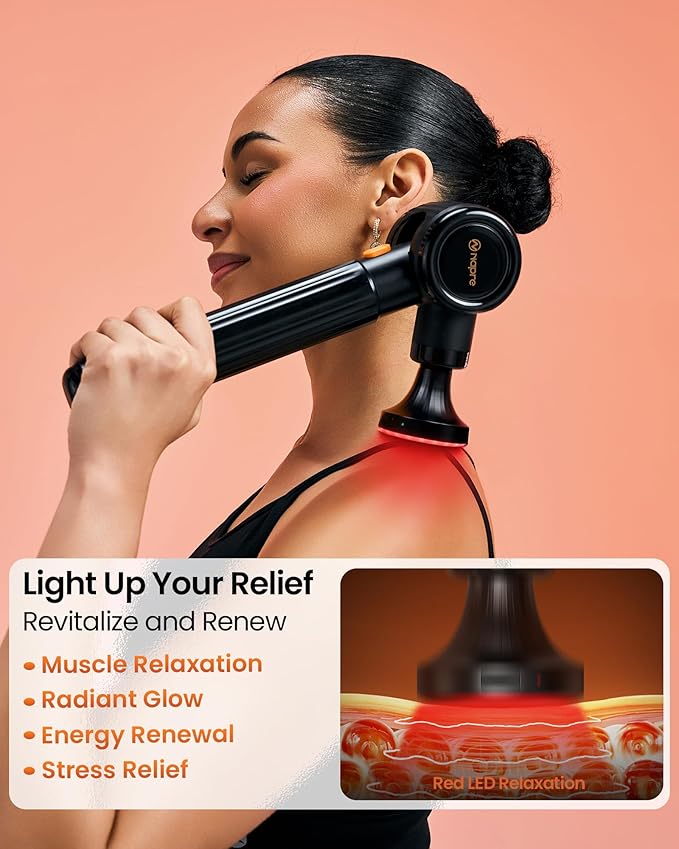 NAPRE Massage Gun with Heat,Massage Gun Deep Tissue with Extension Handle & 3 Adjustable Angles,Handheld Percussion Back Massager for Muscle/Neck/Body Pain Relief with Portable Case,Black