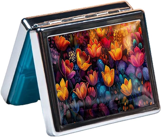 7 Days Chromed Shiny Silver Pill Organizer with Mirror Inside Has 8 Separate Compartments Rectangle 7 Days Pill Box Pill Case (Flower)