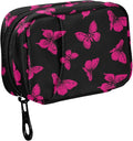 Fustylead Cute Hot Pink Wild Butterfly Pill Organizer Travel Portable Zipper Cloth Bag for Holding Weekly Supplements Vitamins and Fish Oils