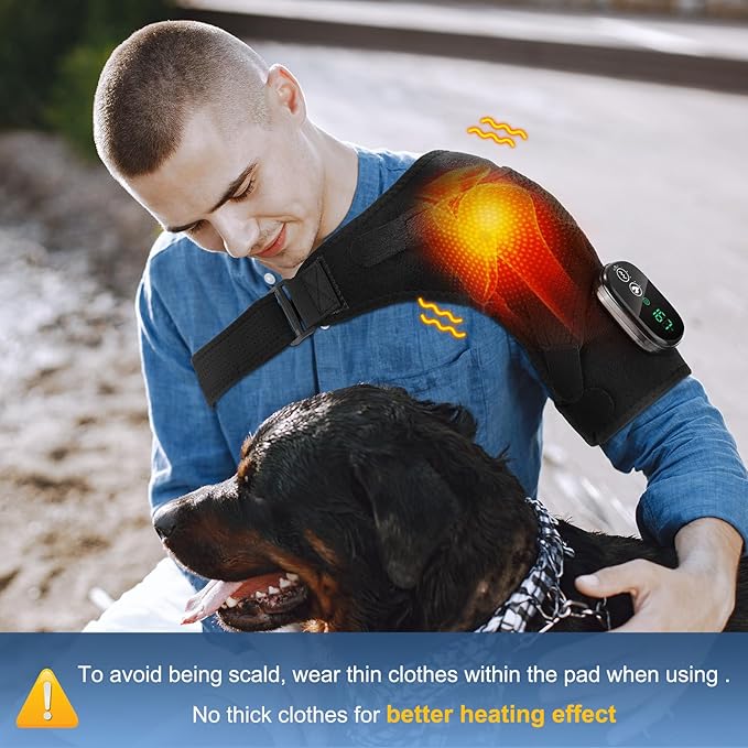Cordless Shoulder Heating Pad, Heated Shoulder Wrap with 3 Massage Modes, Heated Shoulder Brace for Pain Relief Shoulder Massager for Men Women (Black)