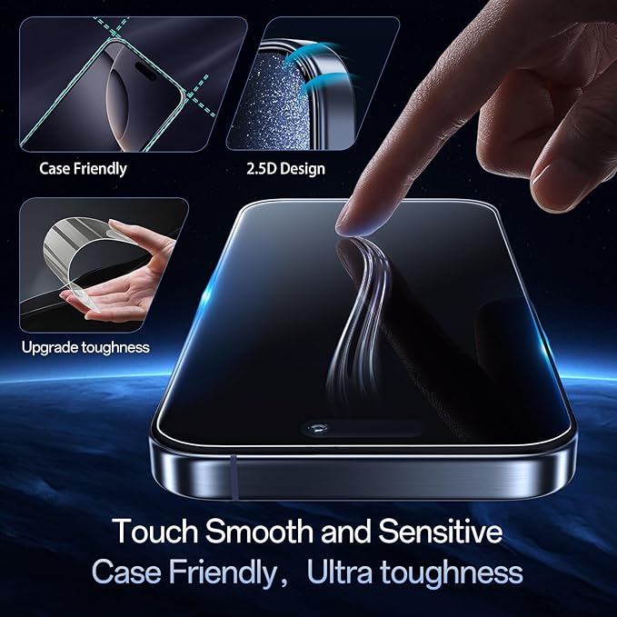 Blue Light Screen Protector for iPhone 16 Pro Max(6.9") Eye Protection,3RD Colorless Anti-Blue Light Tempered Glass Films, HD Clear, 9H Hardness, No Bubbles, Case Friendly 2 Pack