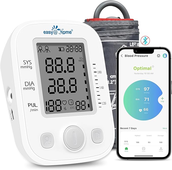 Easy@Home Digital Blood Pressure Monitor Upper Arm with Pulse Rate Indicator, Accurate Automatic BP Machine with with Free App MyHeartPal, Not Bluetooth Enabled, 2 User Individual Memory, EBP-020