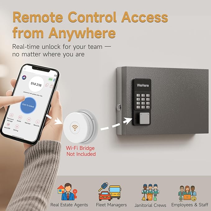 24-Key Key Lock Box Wall Mount – Smart Key Cabinet with App, Keypad, Bluetooth & WiFi Unlock (Sold Separately), Key Organizer for Home, Access Log Tracking Key Management for Small Office