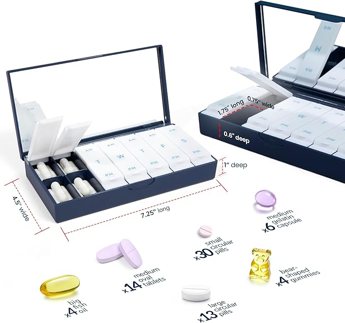 PORT X POLISH Designer Weekly Pill Box Organizer (Single 1X Daily, Mint) | Compact, Stylish 7-Day Vitamin Supplement Case | Cute Portable Mini Travel Medicine Carrier | BPA-Free Pillbox Caddy
