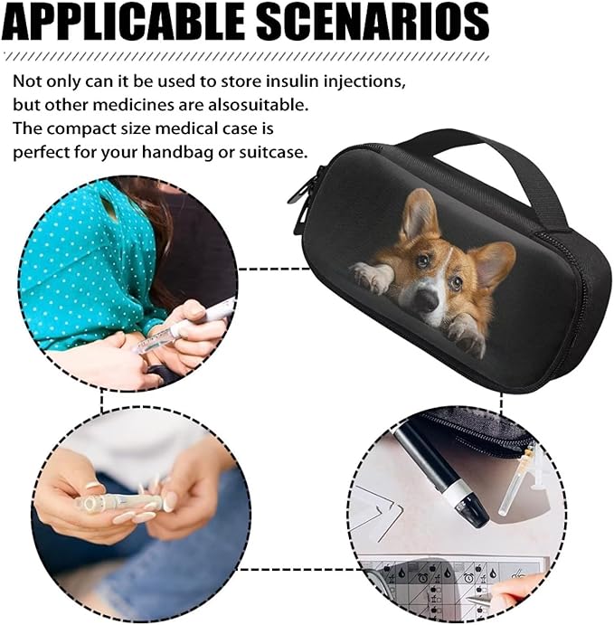 Corgi Dog Insulin Cooler Travel Case with Side Handle Diabetic Insulated Organizer Lightweight Cooling Travel Bag for Insulin Pen and Medication Diabetic Supplies