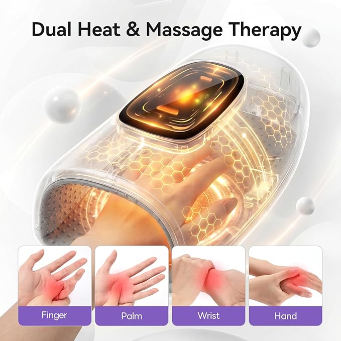 vrenmol Hand Massager with Heat and Compression: Heated Hand Massager Rechargeable Massager 5 Level Compression 3 Modes 5 Temperatures Full Cover Massage for Wrist Gifts for Women Men
