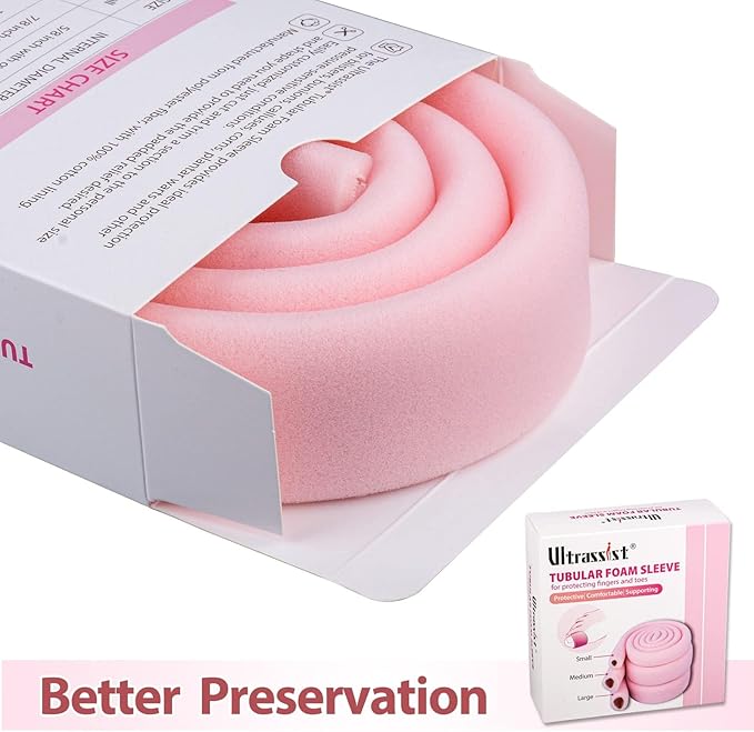 Ultrassist Toe Sleeve with Overlap Large Size 1" Inner Diameter 36" Roll, Sponge Toe Protectors for Blisters, Bunions, Corns