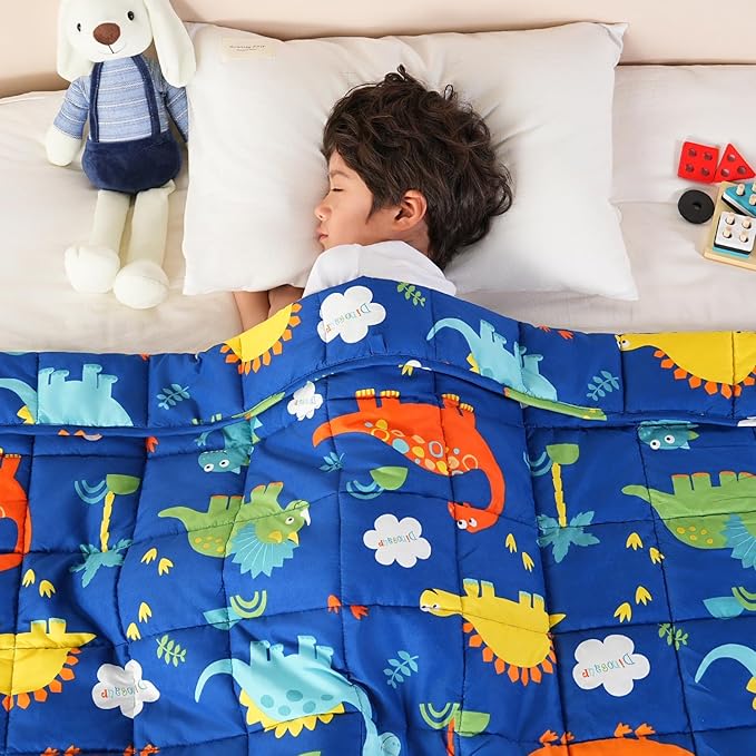 Sivio Weighted Blanket 3lbs, Blue Dinosaur Small Cooling Heavy Blankets, Washable Breathable Weighted Throw Blanket for Sleep, 36"x48"-3lb