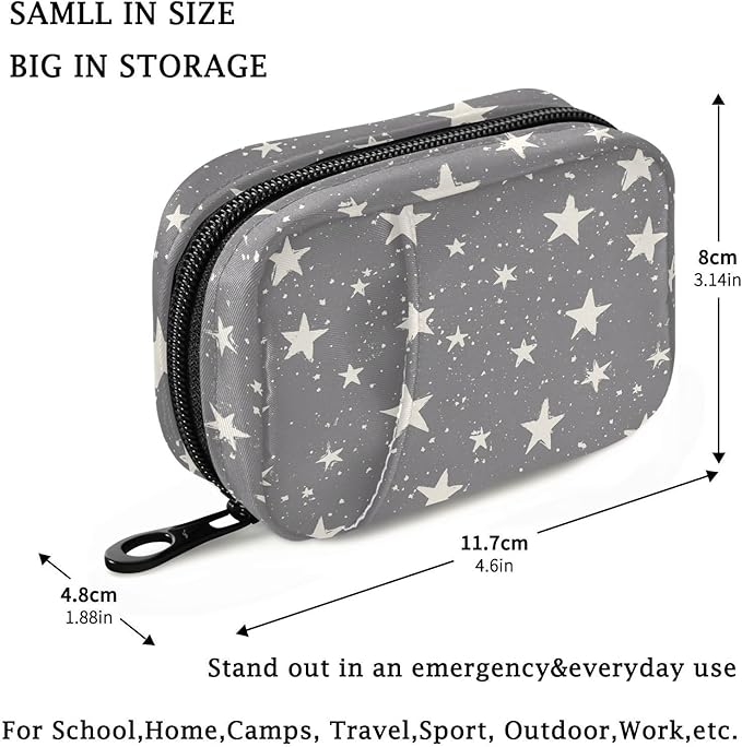 Fustylead Hand Draw Stars on Grey Background Pill Organizer and Storage Weekly with Zipper, Removable Pill Box Portable Medicine Organizer for Vitamin Fish Oil Supplement