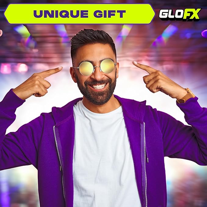 GloFX Diffraction Glasses | Hippie and Pilot Style Metal Frames with Mirror Lens and 3D Prism Rainbow Effect