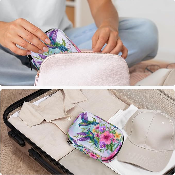 Spring Flowers Birds Pill Case Everyday Travel, 7 Day Weekly Medicine Pill Box Compact Portable Pills Bottle Organizer with Zipper for Daily Vitamin Medicine Holder Bottle Organizers Bag