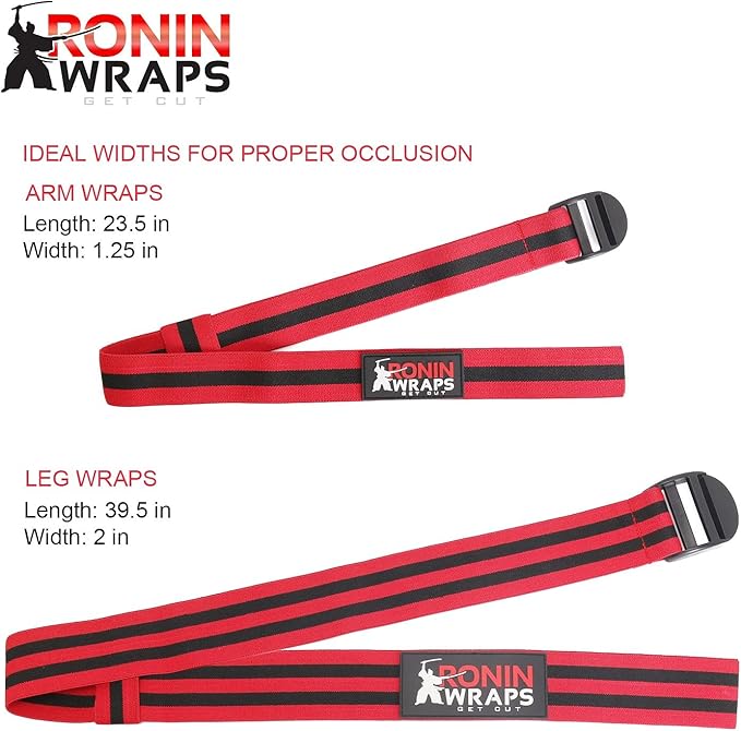 Ronin Wraps | Elastic BFR Occlusion Bands | Blood Flow Restriction Training | 4 Pack (2 for arms - 2 for Legs) | Sleek NO Pinch Buckle Design | Comfortable Elastic Material
