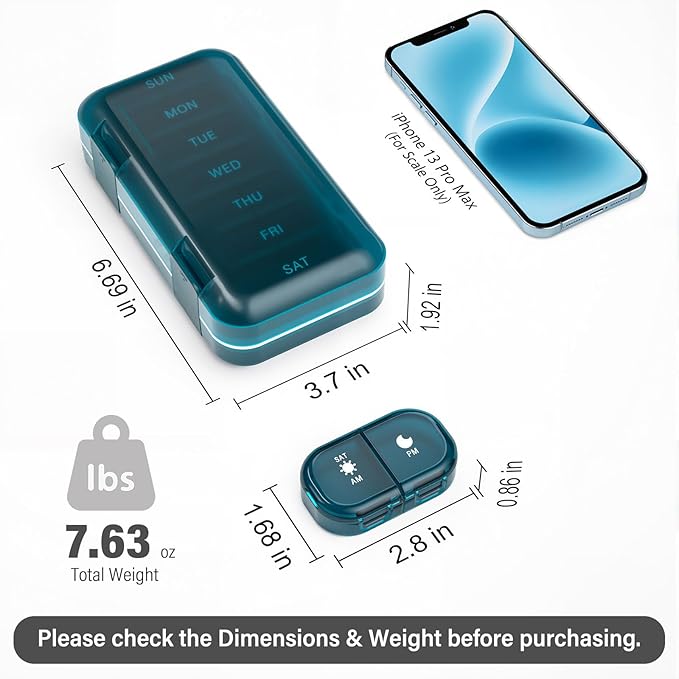 Vikie Weekly Pill Organizer 2 Times a Day with AM PM Sections, BPA-Free, Portable & Moisture-Proof for Pills, Vitamins, Supplements (2x7 Blue)