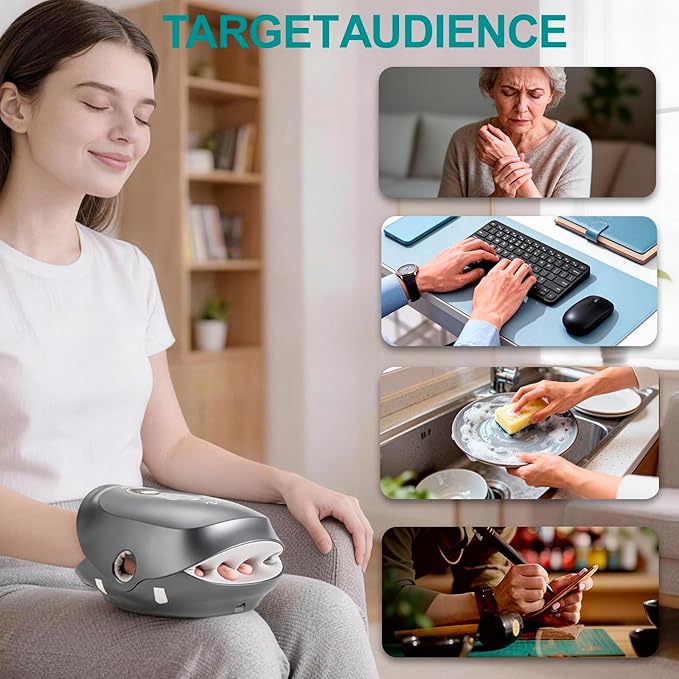 SENAINS Cordless Hand Massager with Heat and Compression,Soothing Stretching & Kneading,Wrist,Palm & Finger Massage,3 Modes & 3 Intensities,Gifts for Women Men Relaxation at Office,Gray