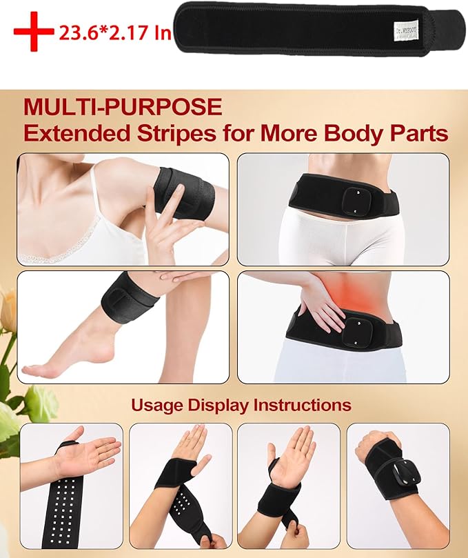 Red Light Therapy Belt with Heat & Vibration Massage, Extended 60cm Band for Neck, Back, Thigh & Wrist, Versatile Therawrap for Muscle Recovery & Full Body Relief, FDA Cleared