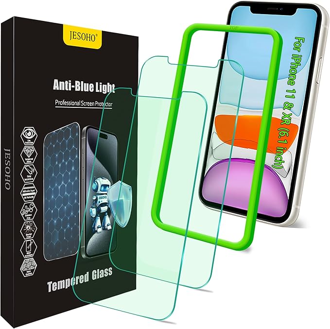 Blue Light Screen Protector for iPhone 11, iPhone XR (6.1") HD Anti Blue Light Blocking Tempered Glass Film, Eye Protection,Case Friendly, No Bubbles, with Easy Installation Kit, 2 Pack