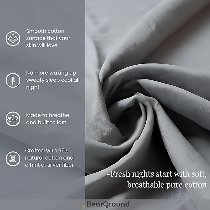 BearGround Grounding Sheets King, Deep Pocket 5% Silver Fiber and 95% Organic Cotton, Fitted Earth Grounded Bed Sheets for Improved Sleep (Deep Grey, King - 78"x80"x13")