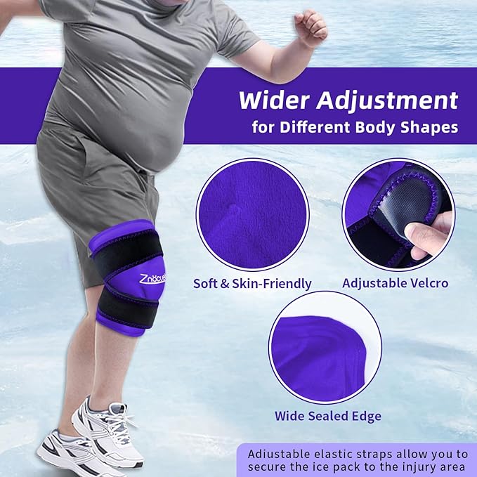 ZNÖCUETÖD Enhanced Knee Ice Pack Wrap for Pain Relief, Large Gel Ice Pack for Knee Leg Injuries Reusable with Cold Compression for Tendonitis, Arthritis, Swelling, Bruises, Surgery Recovery