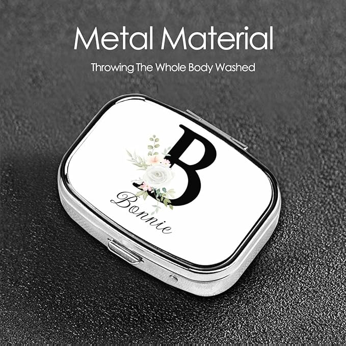 Custom Pill Box Personalized Square Small Pill Case with Mirror Add Your Photo Text Logo Name Decorative 2 Compartment Portable Metal Medicine Container Vitamin Organizer for Pocket Purse Travel (B)