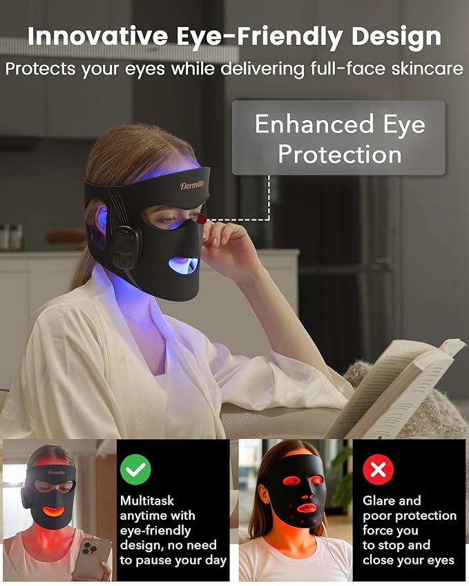 Red Light Therapy for Face Wireless with 400 Leds, 360° Led Face Mask Light Therapy with 4 Modes & Near-Infrared, 2000mAh Rechargeable Led Face Mask with Eye Protection for Anti-Aging & Radiant Glow