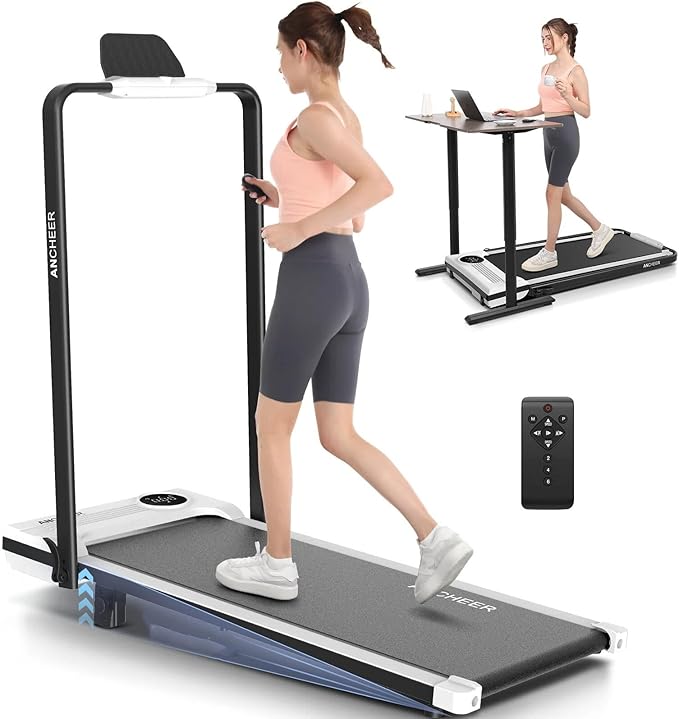 ANCHEER Walking Pad Treadmill with Incline and Handle Bar - Under Desk Treadmill 4 in 1 Folding Treadmills for Home Office/LED Display/Dual Control/12 Preset Programs