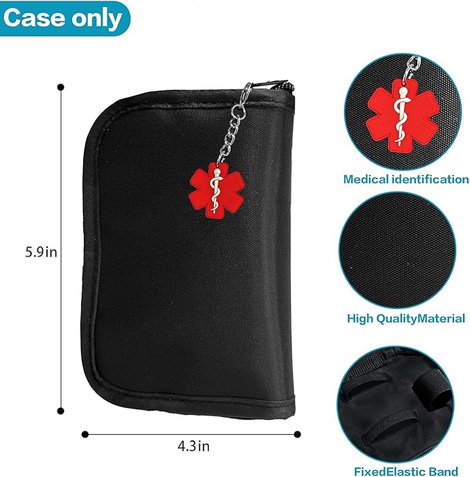 Glucose Monitor Case, With medical id Tag, Blood Glucose Meter Storage Bag，Black（case only）