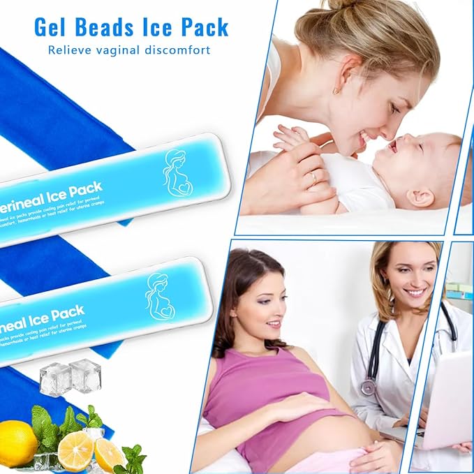 Perineal Ice Packs for Postpartum Reusable, Perineal Cold Packs, Postpartum Hemorrhoid Pain Childbirth Recovery Care, 2 Gel Pads+3 Washable Sleeves (Blue)